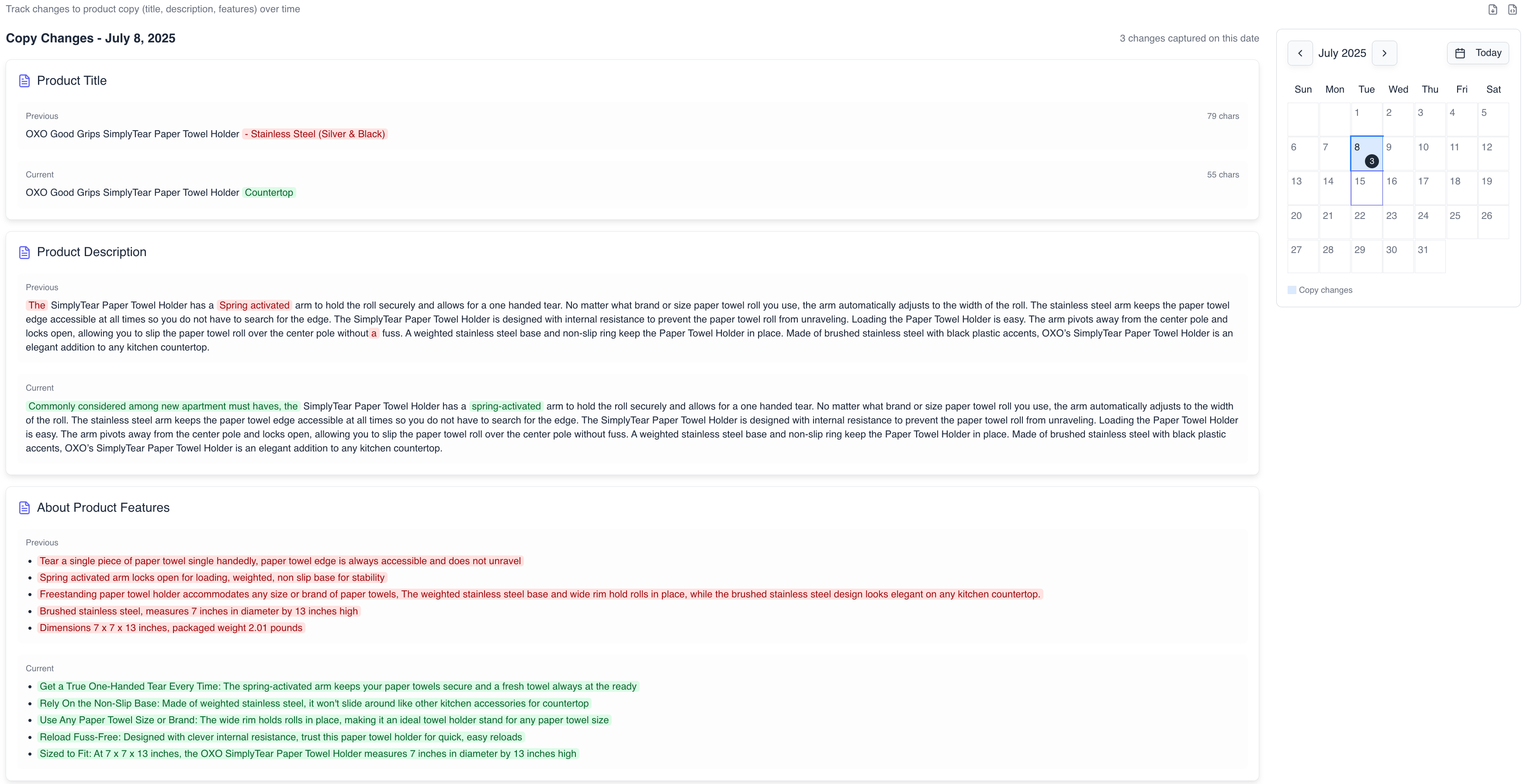 Product copy and text tracking