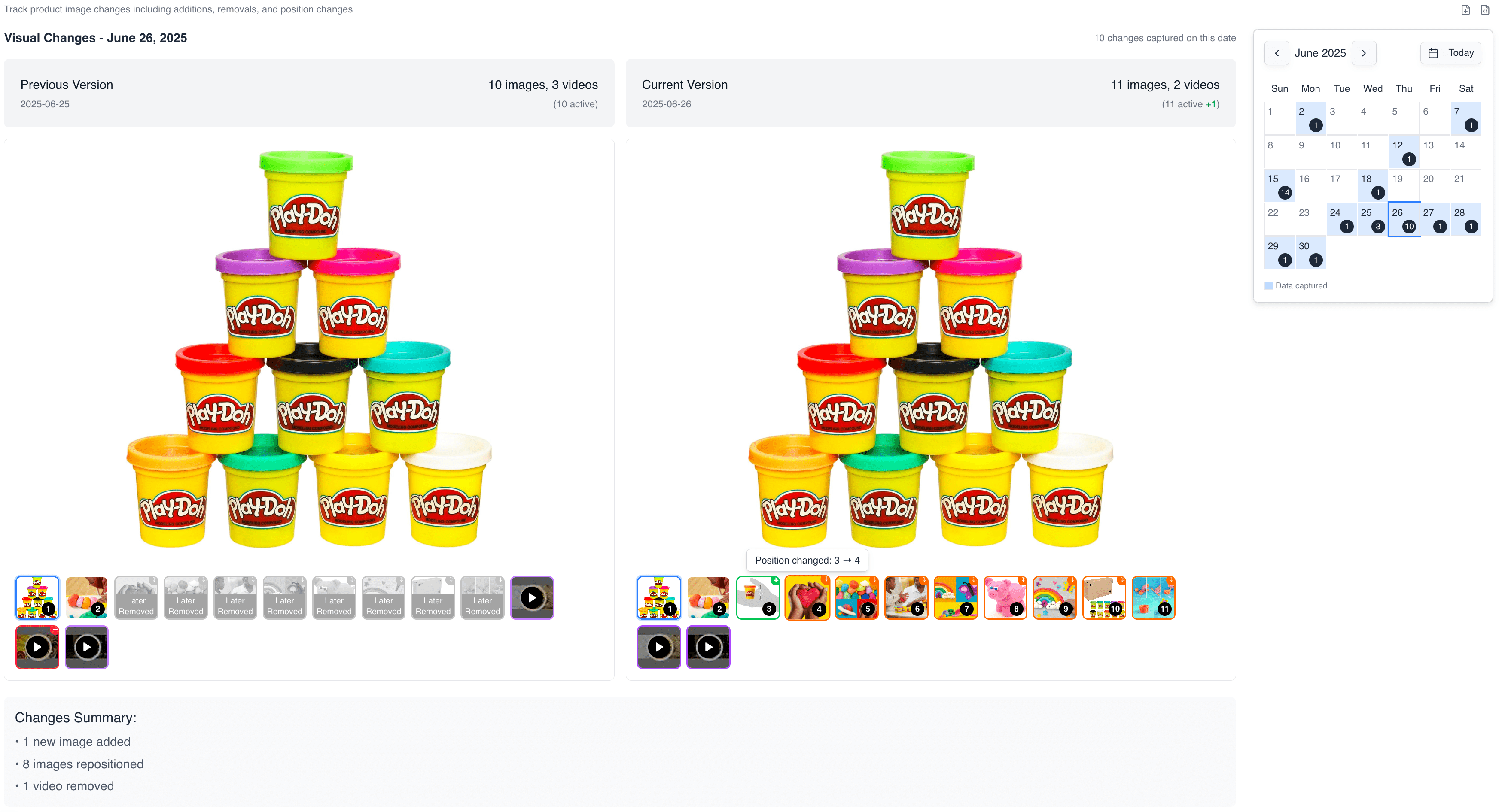Product image evolution tracking
